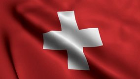 Switzerland Flag. Waving  Fabric Satin Texture Flag of Switzerland 3D illustration. Real Texture Flag of the Swiss Confederation 4K Video