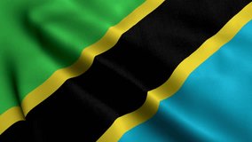 Tanzania Flag. Waving  Fabric Satin Texture Flag of Tanzania 3D illustration. Real Texture Flag of the United Republic of Tanzania 4K Video