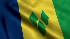Saint Vincent and the Grenadines Flag. Waving  Fabric Satin Texture Flag of Saint Vincent and the Grenadines  3D illustration. Real Texture Flag of the Saint Vincent and the Grenadines 4K Video
