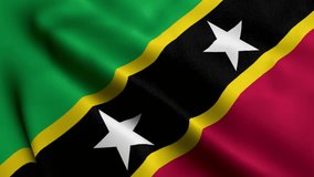 Saint Kitts and Nevis Flag. Waving  Fabric Satin Texture Flag of Saint Kitts and Nevis 3D illustration. Real Texture Flag of the Federation of Saint Christopher and Nevis 4K Video