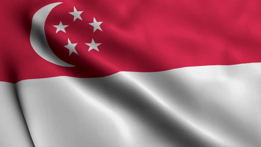Singapore Flag. Waving  Fabric Satin Texture Flag of Singapore 3D illustration. Real Texture Flag of the Republic of Singapore 4K Video