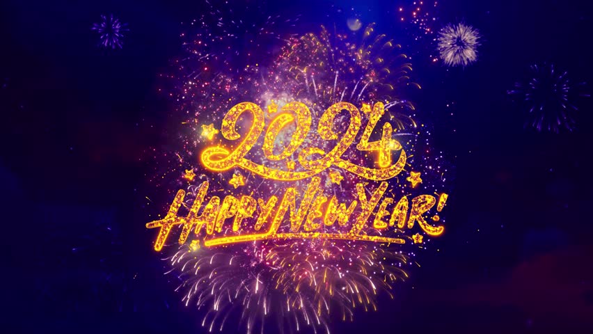 Animation of happy new year 2024 lettering, with fireworks Luxurious cinematic golden animation. fireworks celebration party wishes. Wishes, Events, Message, holiday. Greeting Opener. New year. | Shutterstock HD Video #1110838813