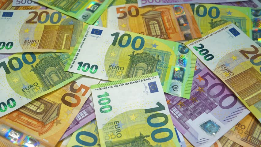 Banknotes 500, 200, 100 and 50 Euro. Euro banknotes of various denominations. Real euro money of various colors and nominals Royalty-Free Stock Footage #1110840729