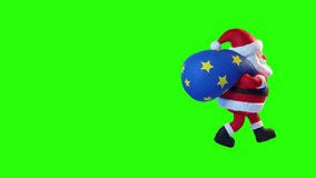 Cartoon Santa Claus made of plasticine with a bag walks from left to right across the screen and waves his hand in greeting. Animation with plasticine stop motion effect. Alpha channel. - Powered by Shutterstock - Get 15% off with code: PIKWIZARD15