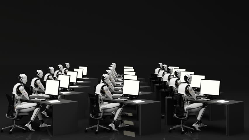Humanoid robot With work desk Office concepts in the future world and artificial intelligence systems and industrial technology. 3d rendering animation 4k | Shutterstock HD Video #1110852551