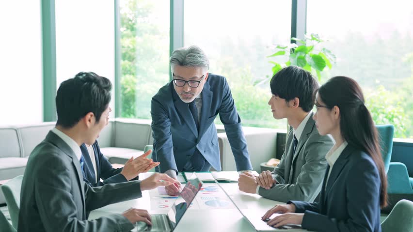 Group of business people meeting in office. Management strategy. Slow motion and fast forward. Time remapping. Royalty-Free Stock Footage #1110855873