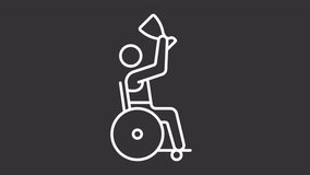2D white simple thin line animation of player on wheelchair with trophy, HD video with transparent background, seamless loop 4K video representing sports games.