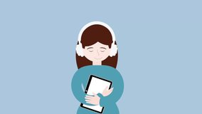 simple video animation girl with tables and headphones
