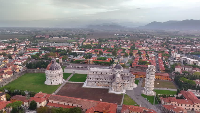 Pisa Cathedral and the Leaning Tower in Pisa, Italy. Cathedral with Leaning Tower of Pisa on Piazza dei Miracoli, Tuscany
