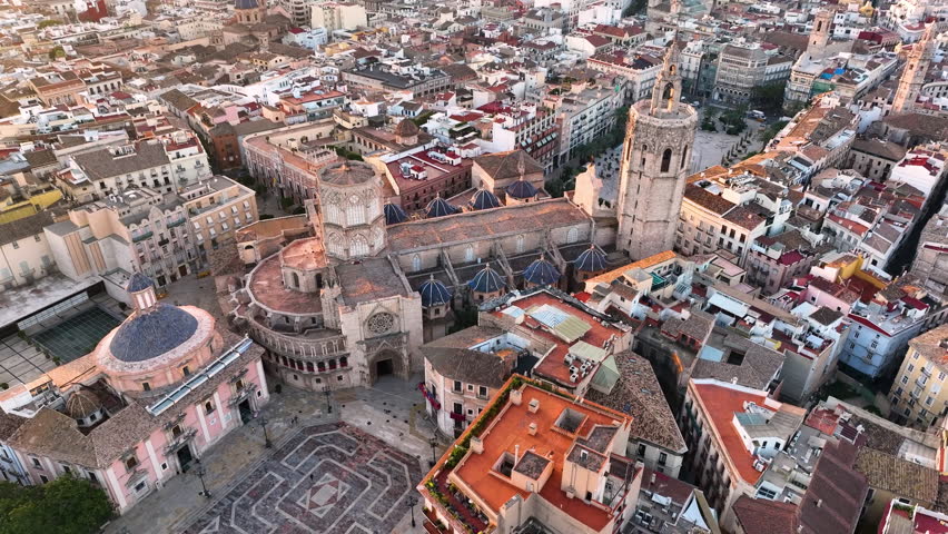 4k view of Valencia, Spain. aerial footage the Miguelet Bell Tower and Cathedral. Royalty-Free Stock Footage #1110857807