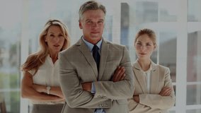 Animation of stock market data processing over portrait of diverse businesspeople smiling at office. Global economy and business data technology concept - Powered by Shutterstock - Get 15% off with code: PIKWIZARD15