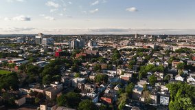 Establishing Aerial View Shot of Boston MA, Massachusetts USA, suburbs, residential area