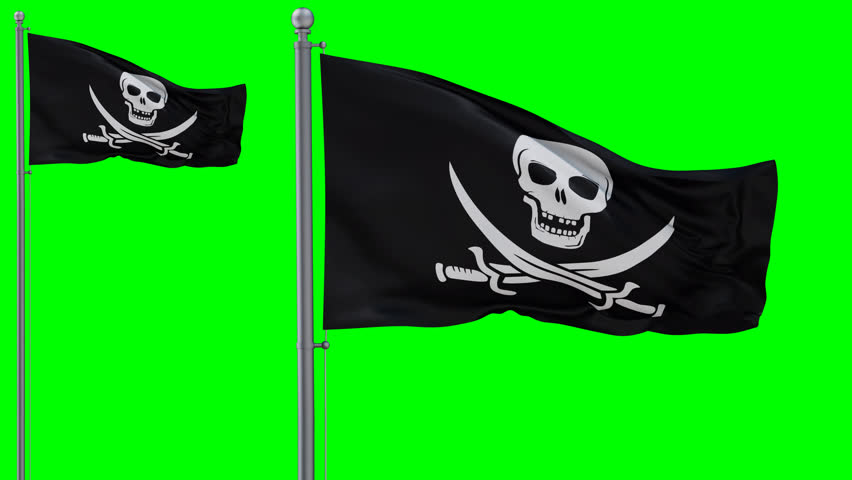 Corsair or Danger flag, a symbol of piracy, navy or software, waving in the wind infinity loop, colored chroma key for easy background remove Royalty-Free Stock Footage #1110878599