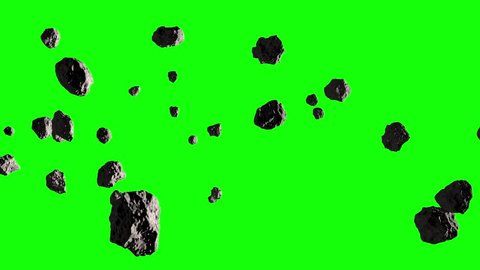 Asteroid field. Asteroids field on a green screen. Realistic animation of asteroid on green background. 4K video.
 Adlı Stok Video
