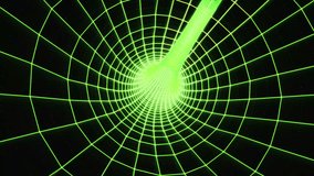 Futuristic background of a 4K 3D looping animation. Abstract glowing green digital wireframe tunnel background, animation cyber or technology background