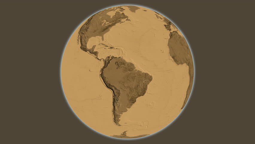 Austria on the globe. Glow. Sepia elevation. Labels