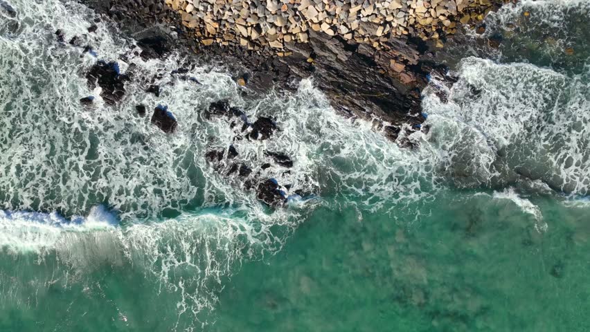 Rock Beach top view at Long Sands Beach in village of York Beach in town of York, Maine ME, USA. 
