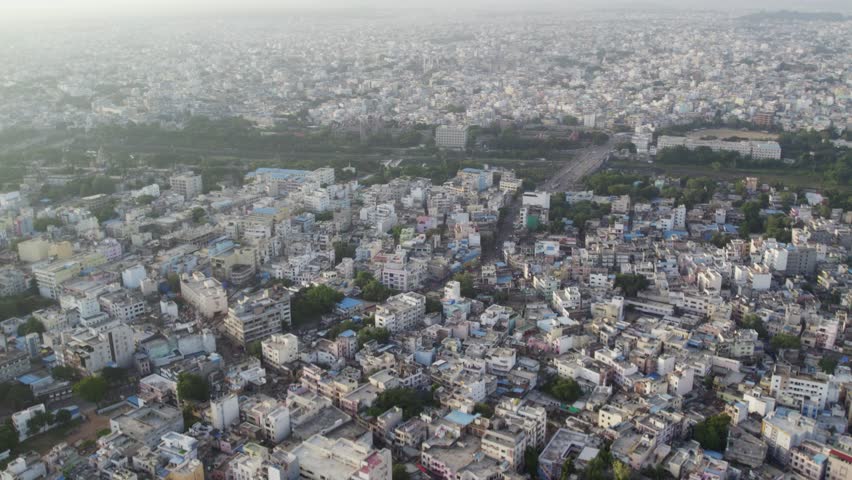 Aerial view of Musi River, which divides the historic Old City from the new city. The Musi River flows into Himayat Sagar and Osman Sagar, supplied the twin cities of Hyderabad and Secunderabad