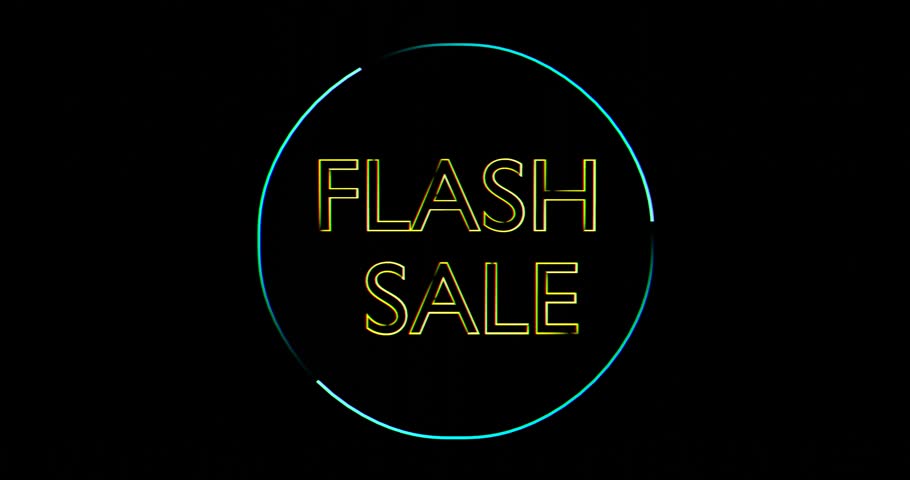 Animation of flash sale text neon colourful shapes. Social media and digital interface concept digitally generated video.