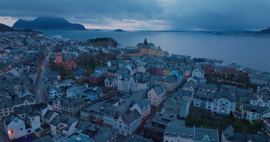 Alesund is a town in More og Romsdal county, Norway. Royalty-Free Stock Footage #1110891081