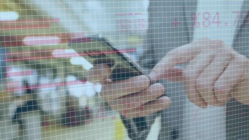 Animation of globe, graphs, binary codes over midsection of caucasian man using smartphone. Digital composite, globalization, report, business, computer language and technology concept. - Powered by Shutterstock - Get 15% off with code: PIKWIZARD15