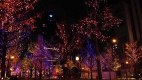 OSAKA, JAPAN - DEC 2021 : View of Christmas illumination led light up at Midosuji street. Scenery of downtown city and street at night. Japanese romantic winter and Christmas season concept video. - Powered by Shutterstock - Get 15% off with code: PIKWIZARD15