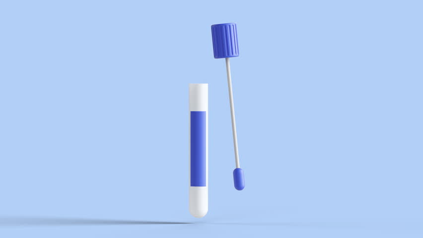 Coronavirus COVID-19 pcr test isolated on blue background. Blue ampoule with a swab stick in the nose. 3d rendering animation.	
 Royalty-Free Stock Footage #1110898215
