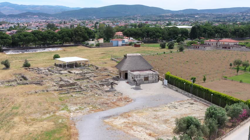 Aerial view of the historical Ionian city of Klazomenai, located in Urla district, with a drone
