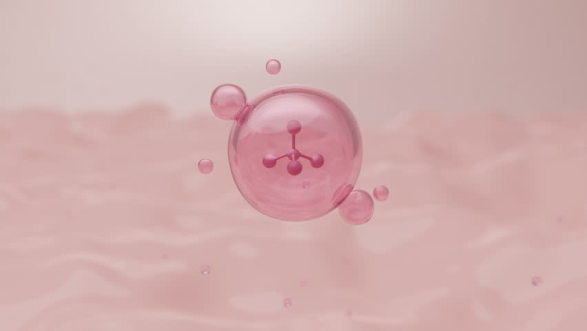 Cosmetic ingredient, collagen atom inside pink water bubble with cream on background. 3D rendering. Royalty-Free Stock Footage #1110901175