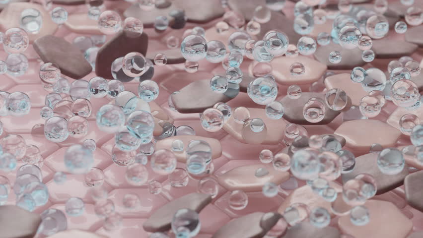 Bubble of water or cleansing foam clean dead skin cells. Peeling water serum peel dark spot on facial, turn to healthy pink skin. 3D rendering. | Shutterstock HD Video #1110901179