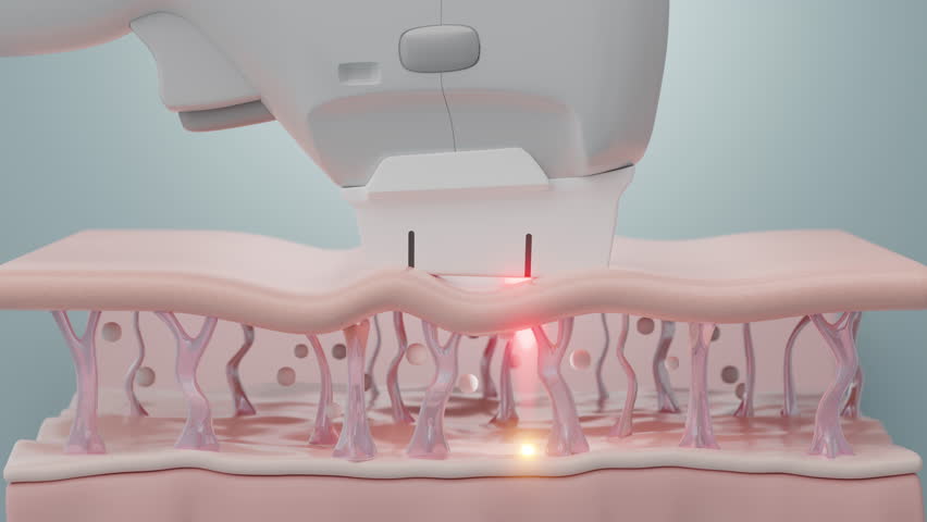 Ultherapy or HIFU treatment shot laser to SMAS to lift and tighten skin, Blue science background. 3D rendering. | Shutterstock HD Video #1110901189