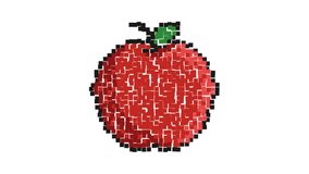 Animated Pixel icon. Red ripe apple fruit. Exotic fruit. Autumn harvest. Simple retro game looped video isolated on white