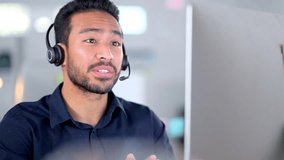 Call center agent talking on headset while working in an office. Confident and happy salesman explaining and selling products while operating a helpdesk for customer sales and service support - Powered by Shutterstock - Get 15% off with code: PIKWIZARD15