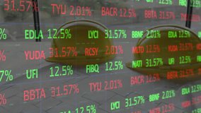 Animation of stock market data processing against close up of hard engineers hat on a plan. Global economy and architectural engineering technology concept - Powered by Shutterstock - Get 15% off with code: PIKWIZARD15