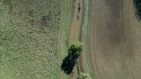 4k aerial footage of the flooded River Gipping near Stowmarket, Suffolk, UK