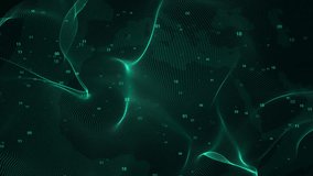 Dark green abstract wave background with digital numbers