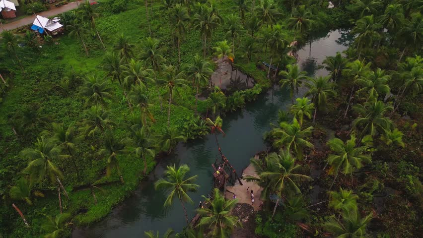 Aerial Top Of The Road Coconut Palm Forest Viewpoint On Siargao Island in the Philippines