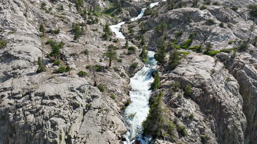 Aerial shot of Horsetail Falls near the town of June Lake California.