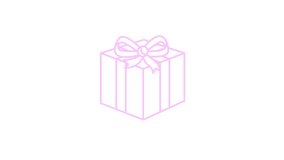 Animated icon of pink gift with rays around. Symbol of present. Linear vector illustration isolated on the white background.
