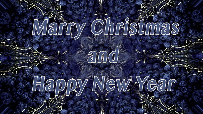 Merry Christmas and Happy New Year design. Words blue color on blue flashing background. Openwork delicate pattern, electricity effect. Loop seamless text. Motion element animated looping backdrop - Powered by Shutterstock - Get 15% off with code: PIKWIZARD15