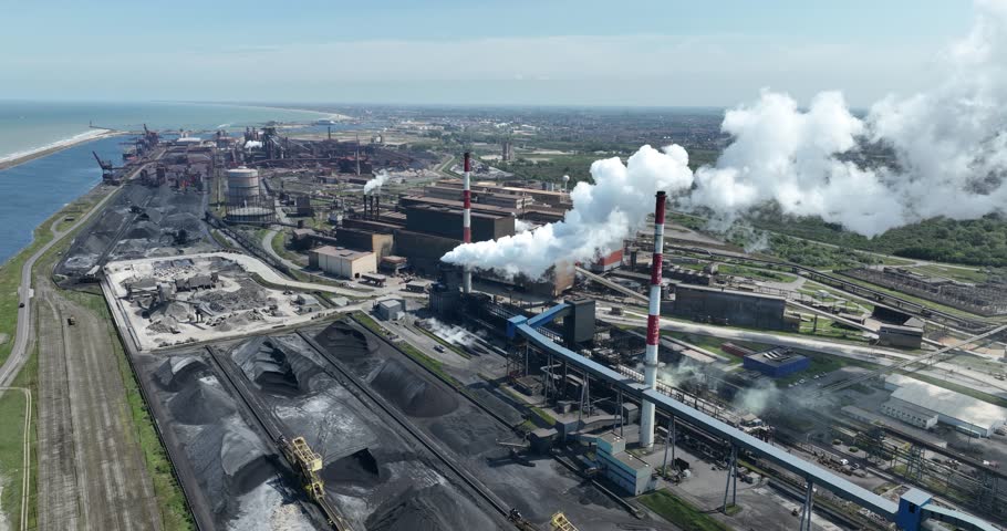 Groot Sinten, Dunkirk, France, blast furnace and steel works factory. | Shutterstock HD Video #1110939151