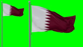 Qatar looped flag waving in the wind with colored chroma key for easy background remove, cycle seamless loop video