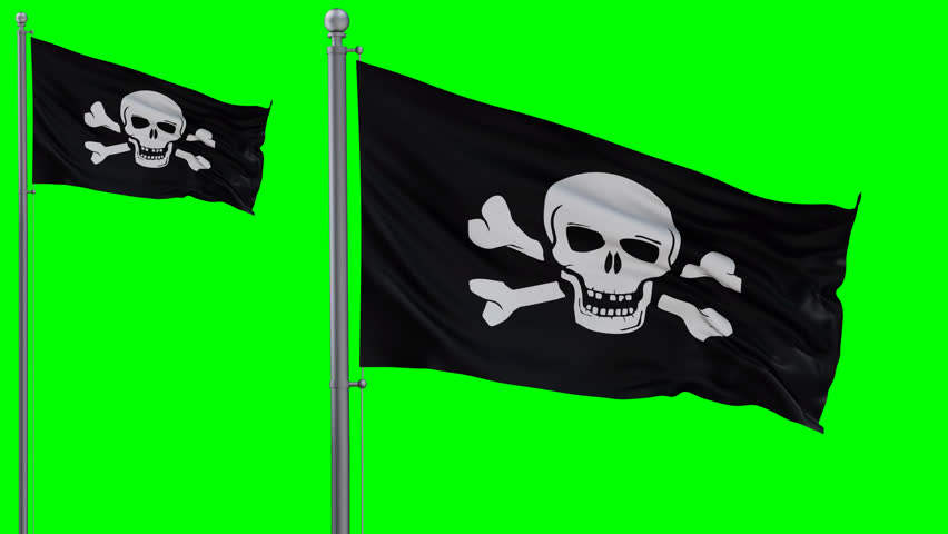 Looped Pirate or Danger flag, a symbol of piracy, waving in the wind infinty cycle, colored chroma key for easy background remove Royalty-Free Stock Footage #1110939677