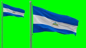 Nicaragua looped flag waving in the wind with colored chroma key for easy background remove, cycle seamless loop video