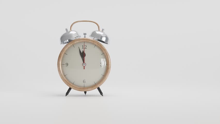 3d animation, new year's date 2024. Mechanical clock, alarm clock with bells and a hammer. The arrival of the holiday, the new year. Royalty-Free Stock Footage #1110946977