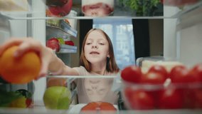 Young Girl Opening Fridge with Fresh Food of Fruits and Vegetables and Taking Ingredients to Eat. Kitchen Refrigerator of Cute Healthy Kid Cooking Supper Meal. Freezer Filled with Convenience Supply - Powered by Shutterstock - Get 15% off with code: PIKWIZARD15