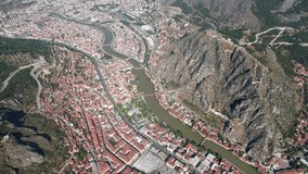 Panoramic video of Amasya, located in the Central Black Sea section of the Black Sea Region, with a drone.4K Footage in Turkey