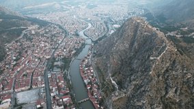 Panoramic video of Amasya, located in the Central Black Sea section of the Black Sea Region, with a drone.4K Footage in Turkey