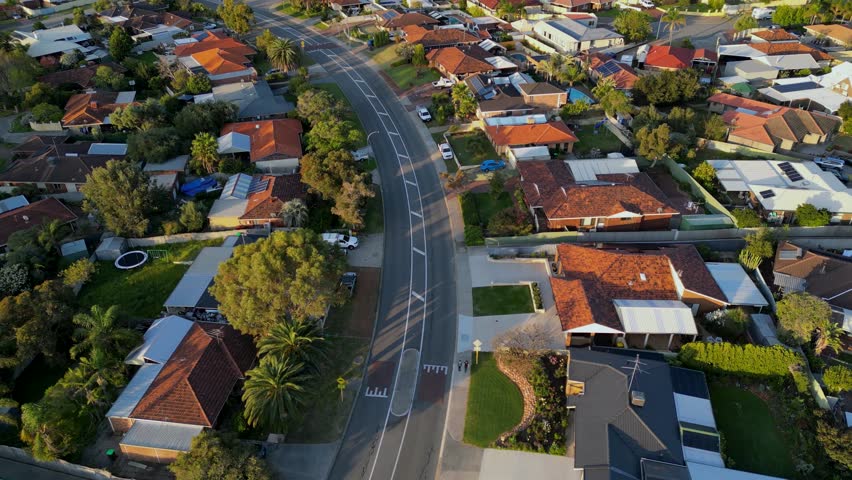 Aerial urban landscape view of greenery suburban cityscape of Lake Coogee in Perth, Western Australia. 