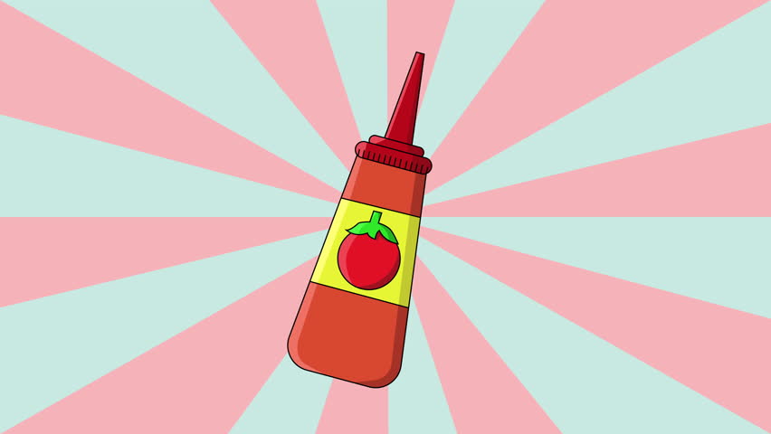 Animation of a tomato sauce bottle icon with a rotating background